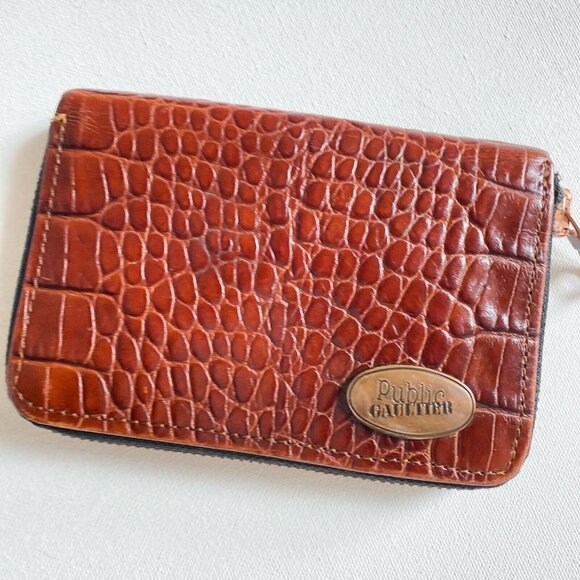 Vintage Jean Paul Goulthier Croc Skin Embossed Brown Zip Around Square Wallet - Picture 1 of 11